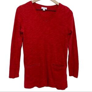 J. Jill Cotton Knit Long Sleeves V Neck Tunic Top Size XS